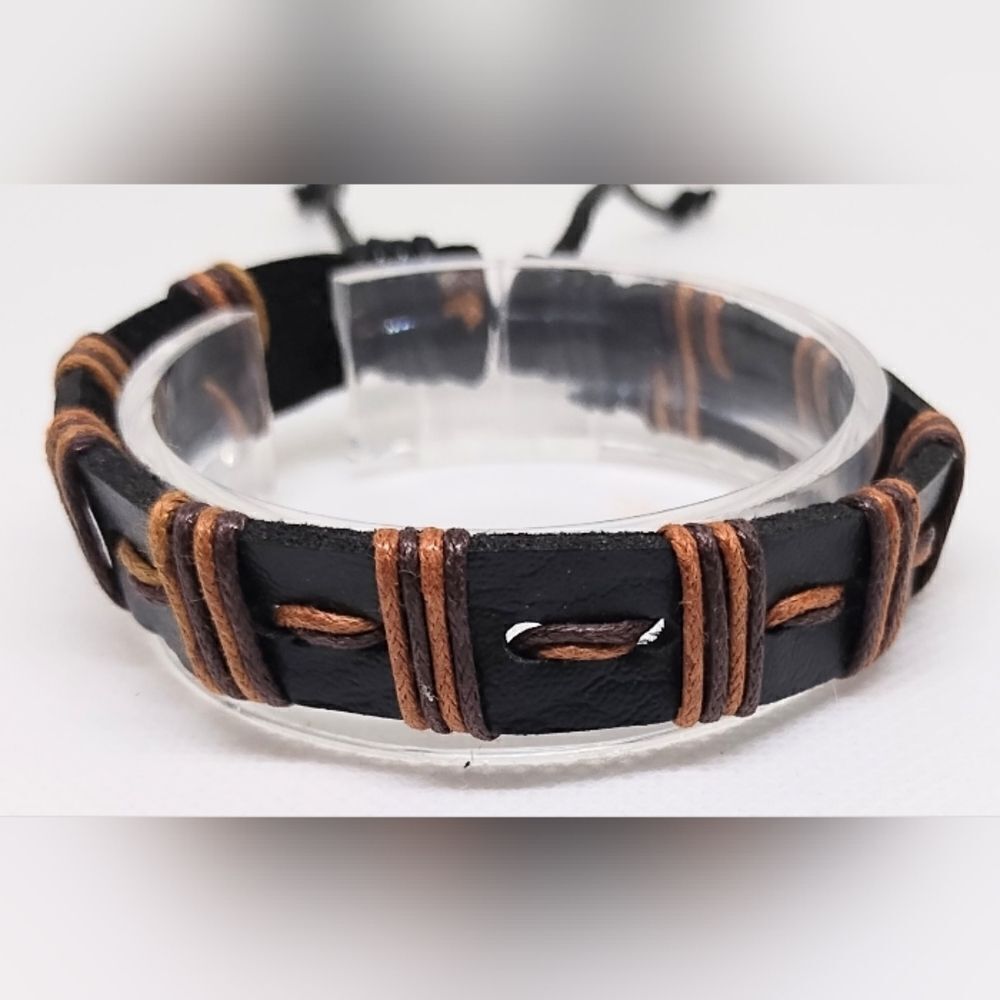Men's‎ leather bracelet braided brown new e49